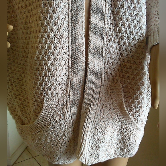 BEAUTIFUL KNIT OPEN CARDIGAN BY LARA KNIT SZ. MED LIGHT PINK & METALLIC PINK - Picture 7 of 8